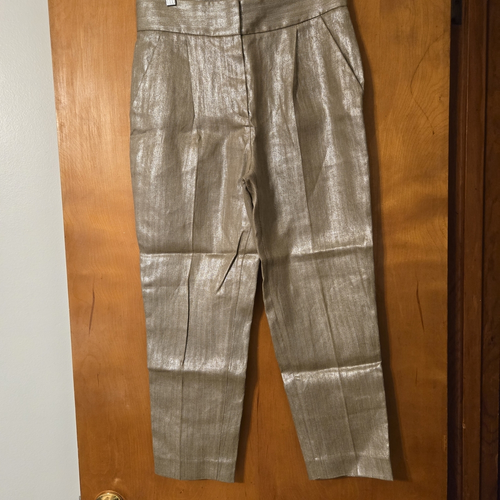 Brunello Cucinelli Pleated Metallic Trousers Gold Size 4